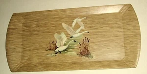 Vintage Hasko Haskelite Snow Geese in Flight Lithographed Thin Wood Tray Coronet - Picture 1 of 3