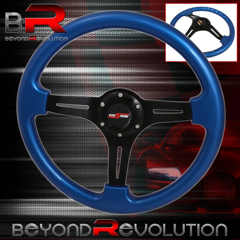 Volante Godsnow azul clássico preto listra centro 6 parafusos furo 350mm - Imagem 1 de 1