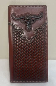 Western Leder Geldbörse mit Doppelfaltung braun Longhorn Bild wunderschön - Bild 1 von 4
