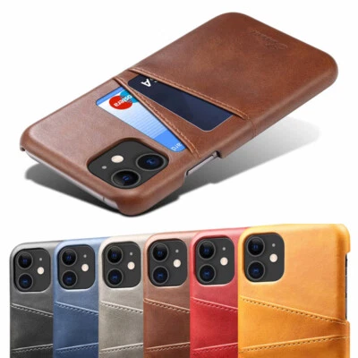 For iPhone 16/15/14/13/12/11 XR SE 7 8 Slim Leather Case  Card Holder Back Cover - Image 1 of 4