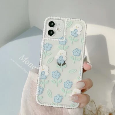 Cute Duck and Blue Flower Clear Phone Case for iPhone 15 14 13 12 11 Pro Max XS - Image 1 of 4