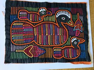 Vintage Panama Kuna Mola Folk Art Duck Bird Handmade Reverse Appliqué Embroidery
