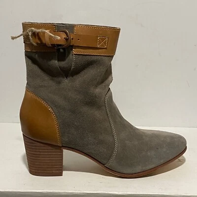 Sebago Nell Ankle Boot Women's 8 Taupe Suede Tan Leather Buckle Pull On Boots - Image 1 of 4