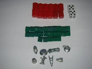 Monopoly Replacement Pieces. 25 Houses. 12 Hotels, 8 Game Pieces. 2 Dice. - Picture 1 of 5