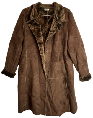 Chaqueta Abrigo Brandon Thomas Larga Poliéster Gamuza Piel Sintética Forrada Marrón Oscuro Talla XL Foto 1 de 4