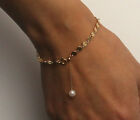 14k Gold F Bracelet Link Chain Pearl Fastener 18k Gf Stud Earrings Gift Set 0215