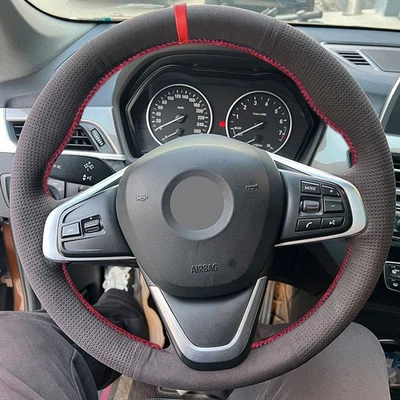 Cubierta de volante de gamuza línea roja para BMW X1 F48 2015 2016 2017 2018 2019 Foto 1 de 4