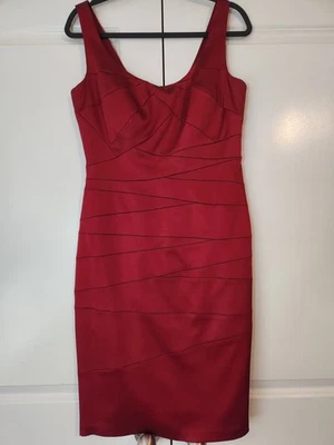 Vestido JAX Rojo Bodycon Talla 12 Sexy Satén Look Cremallera Oculta Foto 1 de 4