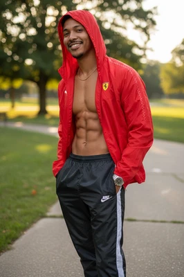 Puma Vintage Super Rare Ferrari Windbreaker Jacket Red Hood Nylon Glanz Small - Image 1 of 4