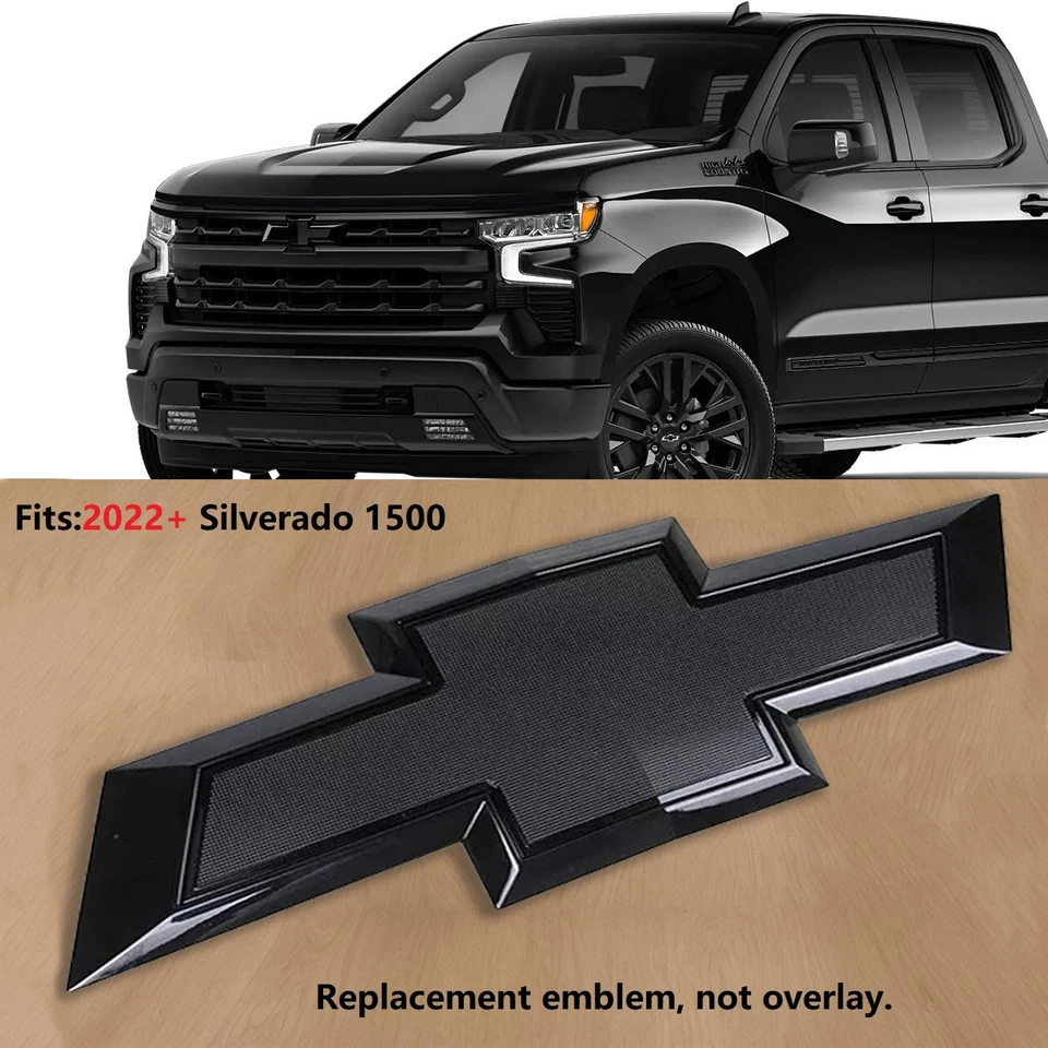 Emblema de pajarita de parrilla delantera OEM 2022+ para Chevrolet Silverado 1500 negro brillante Foto 1 de 4