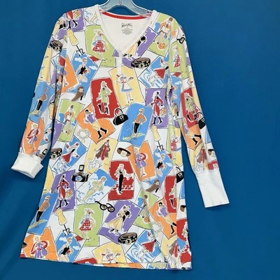 Nick & Nora Cotton Knit Gown Size S Fashion Print Long Sleeve V Neck - Image 1 of 4
