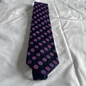 New & Lingwood London Handmade Silk Necktie Tie Navy Blue polka dots NWOT - Picture 1 of 8
