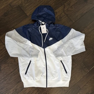 Jaqueta corta-vento Nike masculina pequena nova com etiquetas branca azul prata CU9474-420 - Imagem 1 de 4