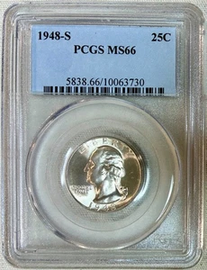 1948-S Silver Washington Quarter, PCGS MS-66, Blast White - Picture 1 of 2