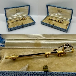 Vintage massive 9 kt Gold emaillierte Offiziere Schwert Stab Brosche Hm.1936 - Bild 1 von 8
