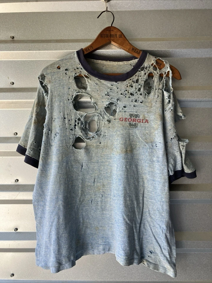 Camisa De Colección Años 60 70 UGA Georgia Bulldogs Extremadamente Golpeada Timbre Med 20.5x24 Foto 1 de 4