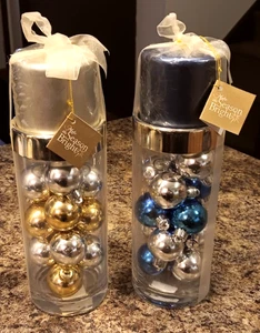 2 Vintage Containers Blue, Silver & Gold Small Christmas Ornaments & Candles - Picture 1 of 6