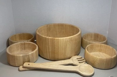 Juego de ensaladeras Goodwood madera bambú Tailandia 7 piezas servicio SIN USAR Foto 1 de 4
