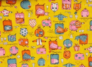 Abbott Fabrics Inc Vintage Fabric Piece 45" W x 1 Yard Cotton Print Travel Theme - Picture 1 of 5