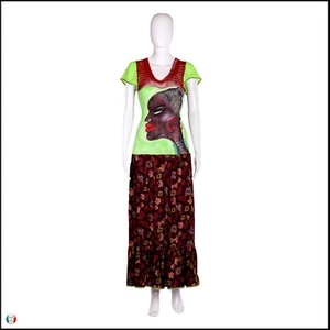 abito donna fashion casual lungo alta moda cotone volant africana caffè fiori - Picture 1 of 24