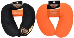 1 Harley Davidson Micro Bead Travel Neck Pillow Color Black & Bright Orange NEW - Picture 1 of 2