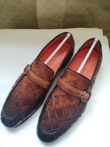 NIB Santoni $1390 Brown Calfskin Leather Sole Almond Toe Loafers 10,5 US/9,5 UK. - Picture 1 of 15