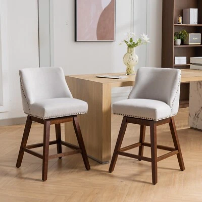 Set of 2 Bar Stools 26''Height Swivel Fabric Counter Height Pub Bar Chairs Beige - Image 1 of 4