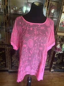 Top de seda Sundance alto bajo rosa bordado transparente bikini cubierta playa grande - Imagen 1 de 12