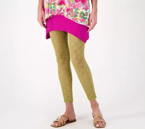 NWT LOGO Layers by Lori Goldstein Regular Stretch Lace Leggings Green Olive M - Picture 1 of 7