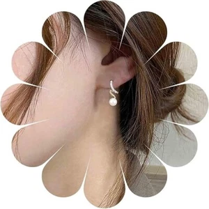 Yheakne Vintage Pearl Dangle Earrings Gold Spiral CZ (Free Fast Shipping) - Picture 1 of 7