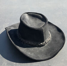 Minnetonka Black Genuine Suede Leather Cowboy Hat Medium Cowboy Outback Sz 7.5”