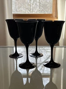 "4 copas de vino de agua Reynolds Midnight Halo de cristal negro de 10 oz de colección 7 3/8"" LEER - Imagen 1 de 11