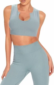 Women's Workout Set, Seamless Ribbed High Waist Leggings, Gym Sets, 2 Piece - Picture 1 of 12