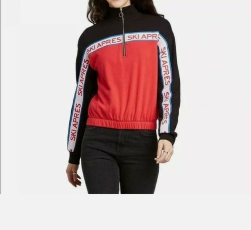 VETEMENTS Felpa donna ben indossata taglia XL rossa nera Apres Ski zip maniche lunghe