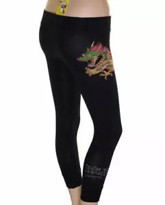 New Women's Ed Hardy Christian Audigier Stretch Cropped Leggings Dragon Tattoo - Picture 1 of 4