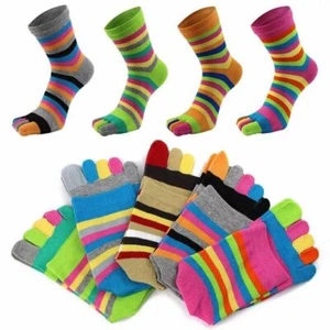 6 Pairs Women Five Finger Toe Socks Striped Cotton Warm Soft Socks Casual Gift - Picture 1 of 13
