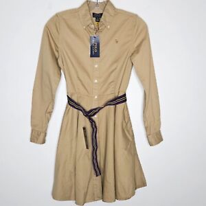 Polo Ralph Lauren Dress Girls 14 Khaki Button Front Belted Chino Shirtdress NEW