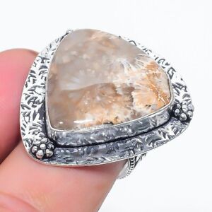 Fossil Coral Gemstone Handmade Jewelry Ring Size 7 t298