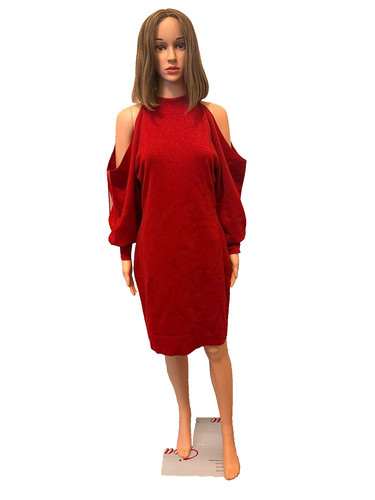 VALENTINO Abito midi INC International Concepts donna rosso spalle fredde a costine