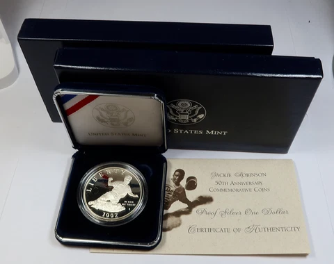 1997 S | SILVER Proof Dollar Jackie Robinson 50th Anniversary Coin Set #43360Q Cover
