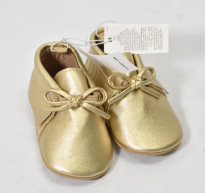 Antiguo Azul Marino Bebé Infante Oro Flecos Mocasín Zapatos Botines Talla 3-6 Meses 23-27" Foto 1 de 4