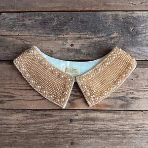 VTG Hand Made Beaded Collar Champagne Top Hit Fashion JAPAN Baar & Beards *A - Picture 1 of 11