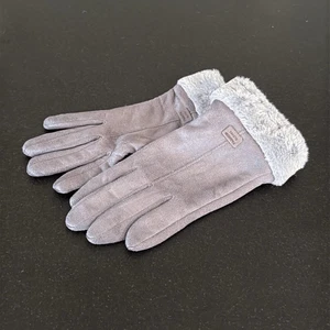 Grey Warm Winter Touchscreen Gloves - Faux Suede & Faux Fur - Picture 1 of 8