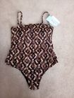 BNWT BROWN MIX BANDEAU SWIMSUIT NON WIRED UPF50+ SIZE 12 & 14   MARKS & SPENCER
