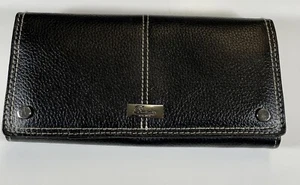 Cartera Cartera Cartera Buxton Cuero Genuino Estuche para Tarjetas Delgado Negro Cremallera Botón Bolsas - Imagen 1 de 6
