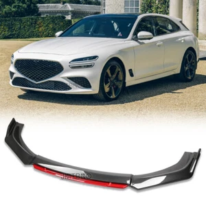 For Genesis G70 17-22 Front Bumper Lip Spoiler Splitter Carbon Fiber +Strut Rods - Picture 1 of 13