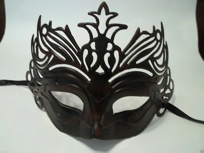 Black Dark Red Venetian Laser Cut Mardi Gras Masquerade Half Mask Crown - Image 1 of 4