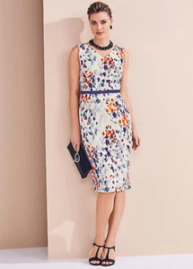 Vestido lápiz recto estampado acuarela tela texturizada con detalle de cinta Reino Unido 10 - Imagen 1 de 3