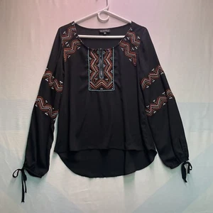 My Michelle Sheer Tunic Blouse Woman's Size L Geometric Embroidered Boho - Picture 1 of 7