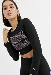 Puma Women Crop Top Black Size: XS Puma After Glow Long Sleeve Crop Top T-shirt - Picture 1 of 6